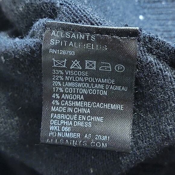 ALLSAINTS Black Speckled Midi Sweater Dress V Neck Long Sleeve Casual Wear 4 - Picture 15 of 16